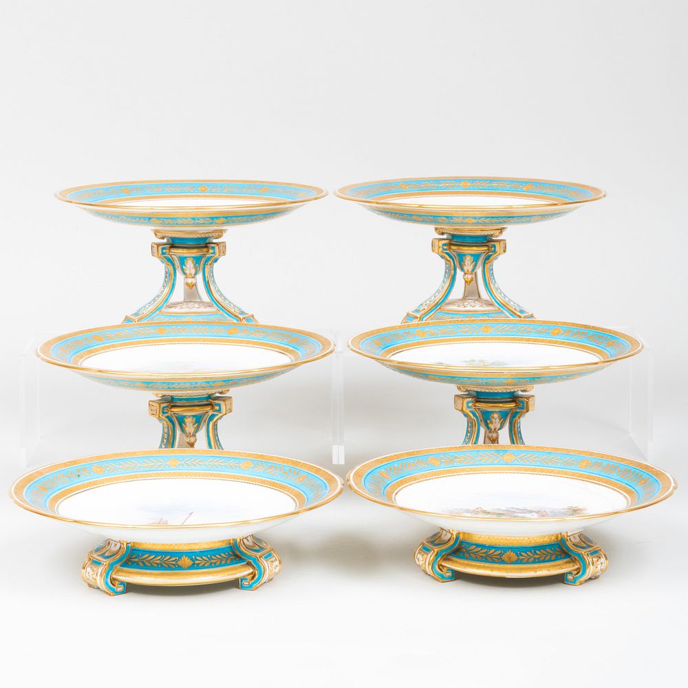 Appraisal: Set of Six Mintons Turquoise Ground Porcelain Compotes Impressed marks