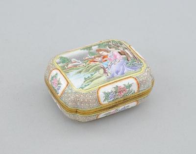 Appraisal: A Beijing Enamel European Subject Bronze Lidded Box Rectangular in