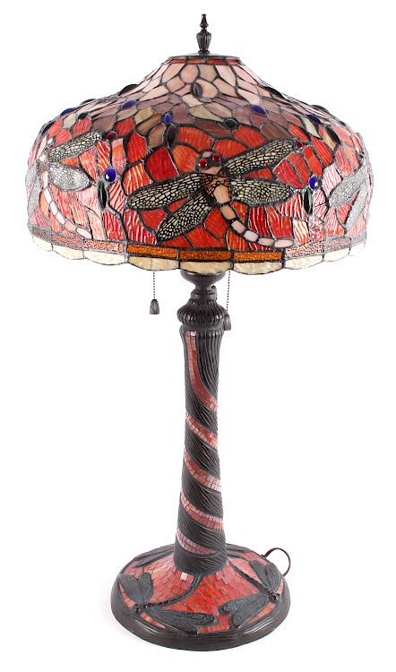 Appraisal: Stained Art Glass Dragonfly Tiffany Style Lamp Provided for your