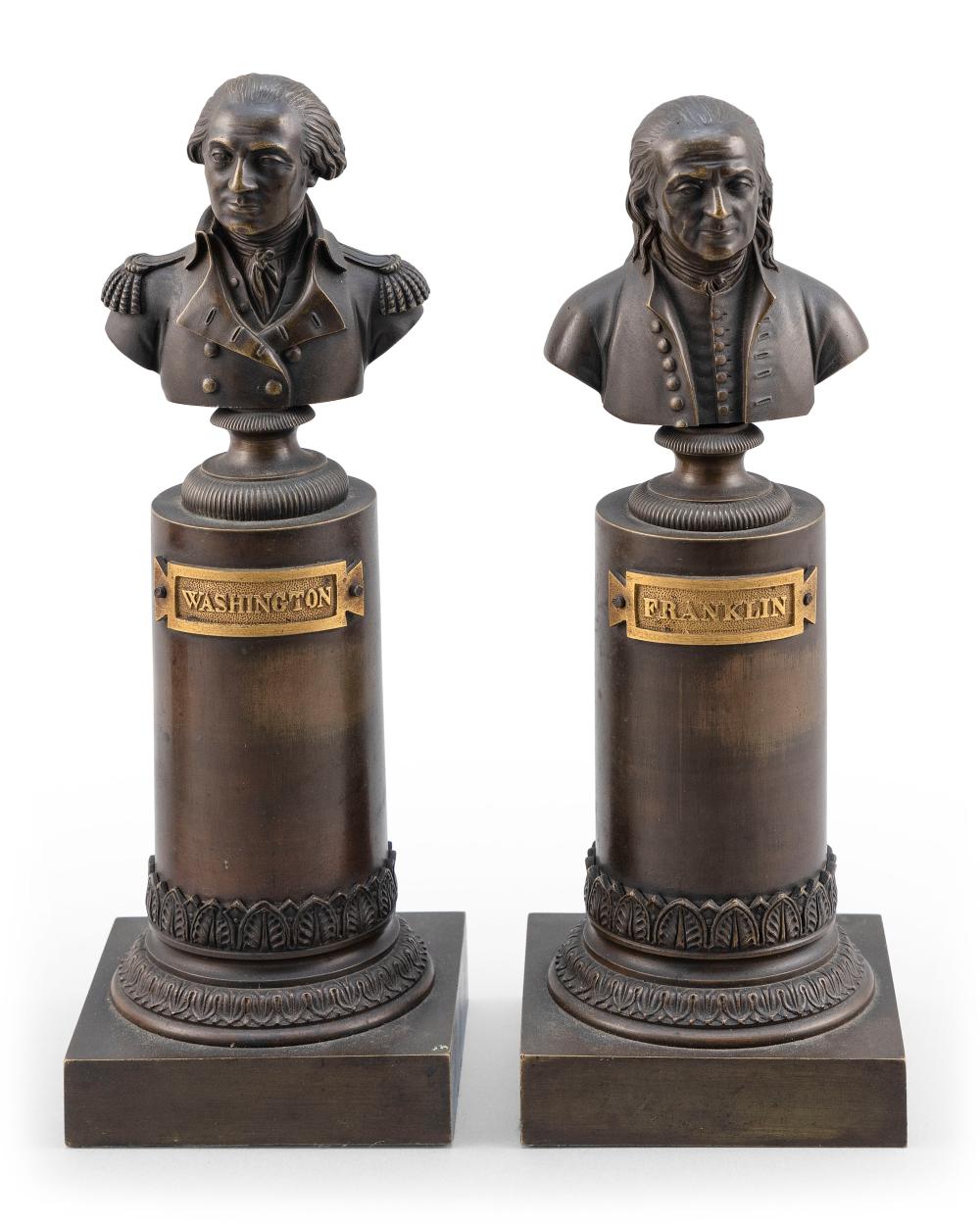 Appraisal: PAIR OF BRONZE BUSTS OF BENJAMIN FRANKLIN AND GEORGE WASHINGTON