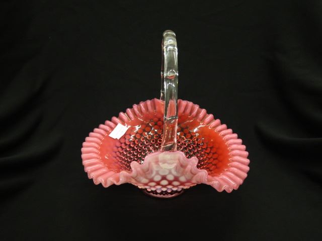 Appraisal: Cranberry Opalescent Art Glass Basket hobnail decor excellent