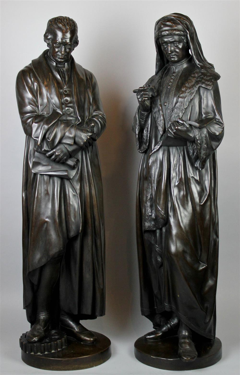 Appraisal: PAIR OF TH CENTURY BRONZE FIGURES OF WILLIAM CAXTON -