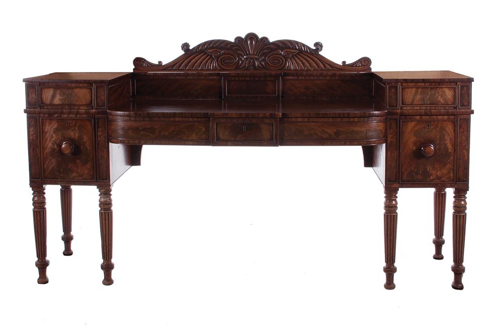 Appraisal: William IV mahogany bowfront sideboard circa carved splash board configuration