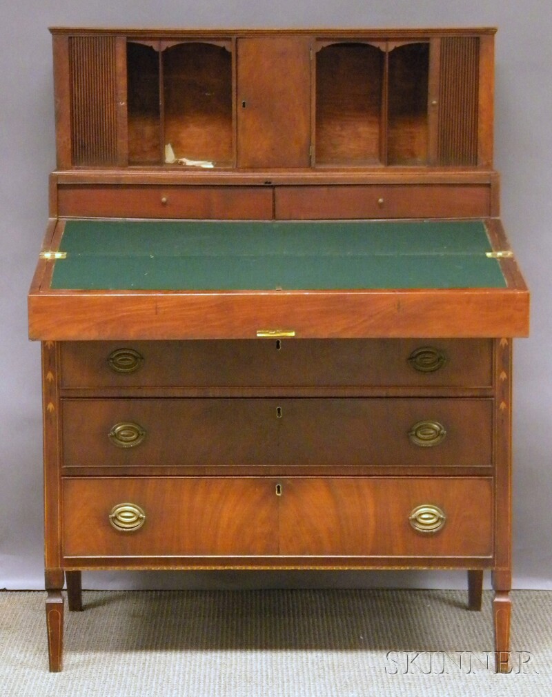 Appraisal: Federal Inlaid Mahogany Tambour Writing Desk Bureau ht wd dp