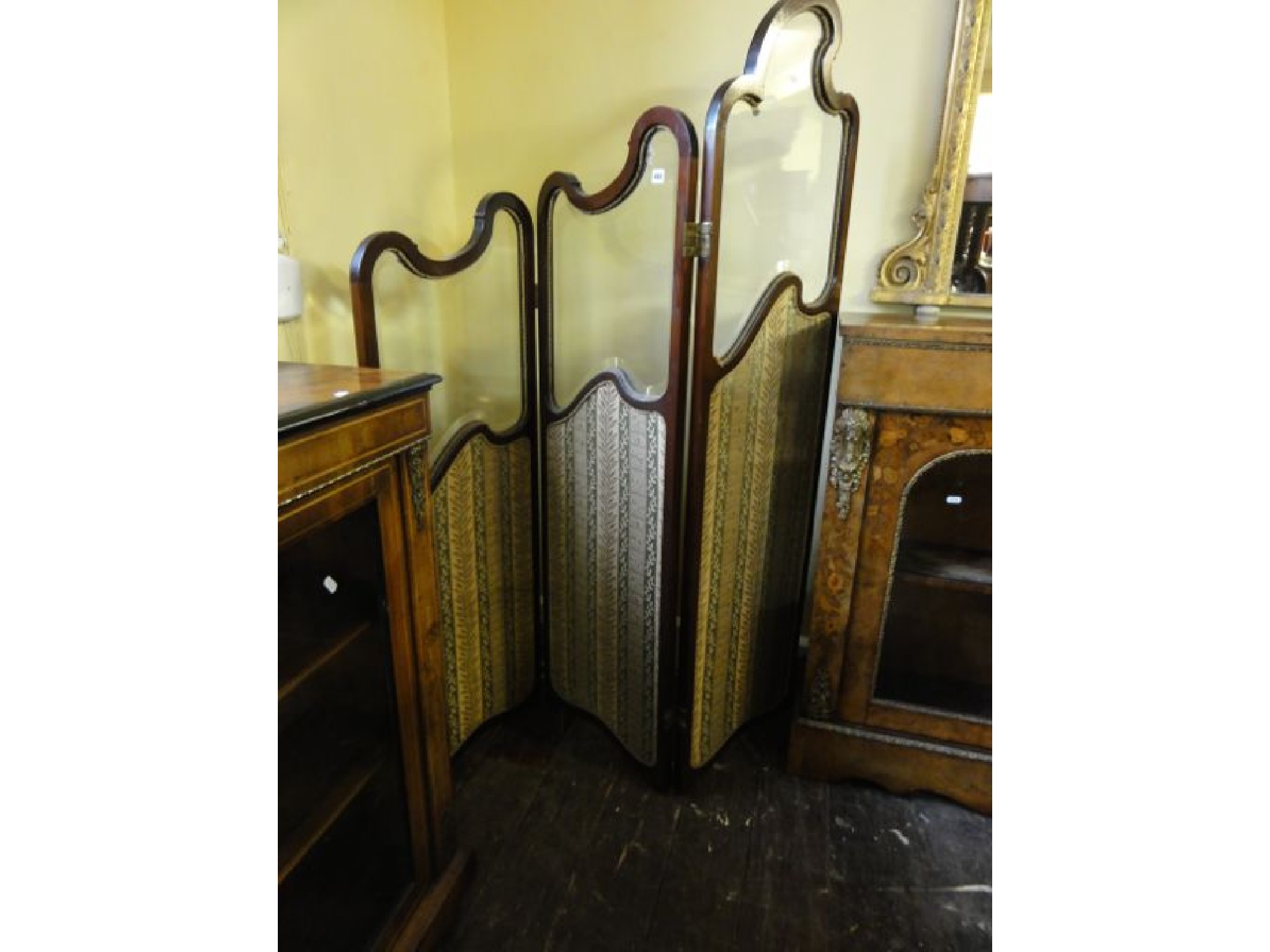 Appraisal: An Edwardian mahogany -fold room divider partially glazed with bevelled