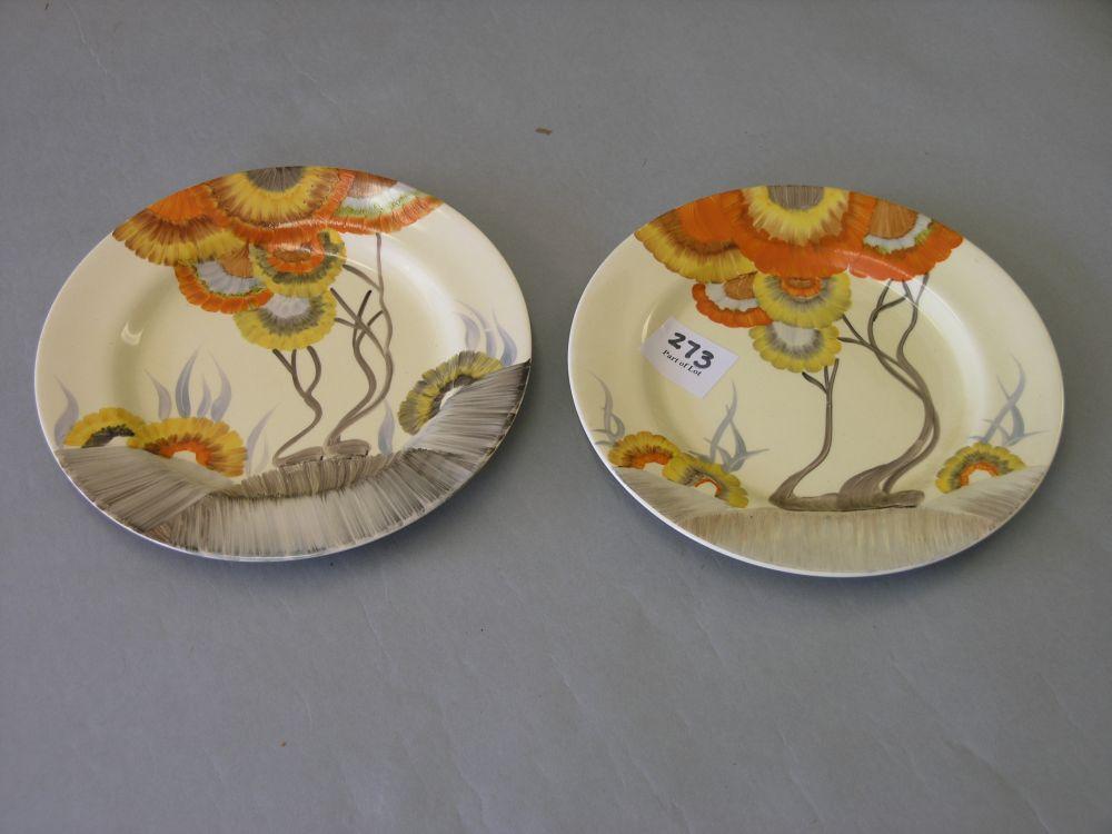 Appraisal: A pair of Clarice Cliff plates 'Rhodanthe' impressed date code