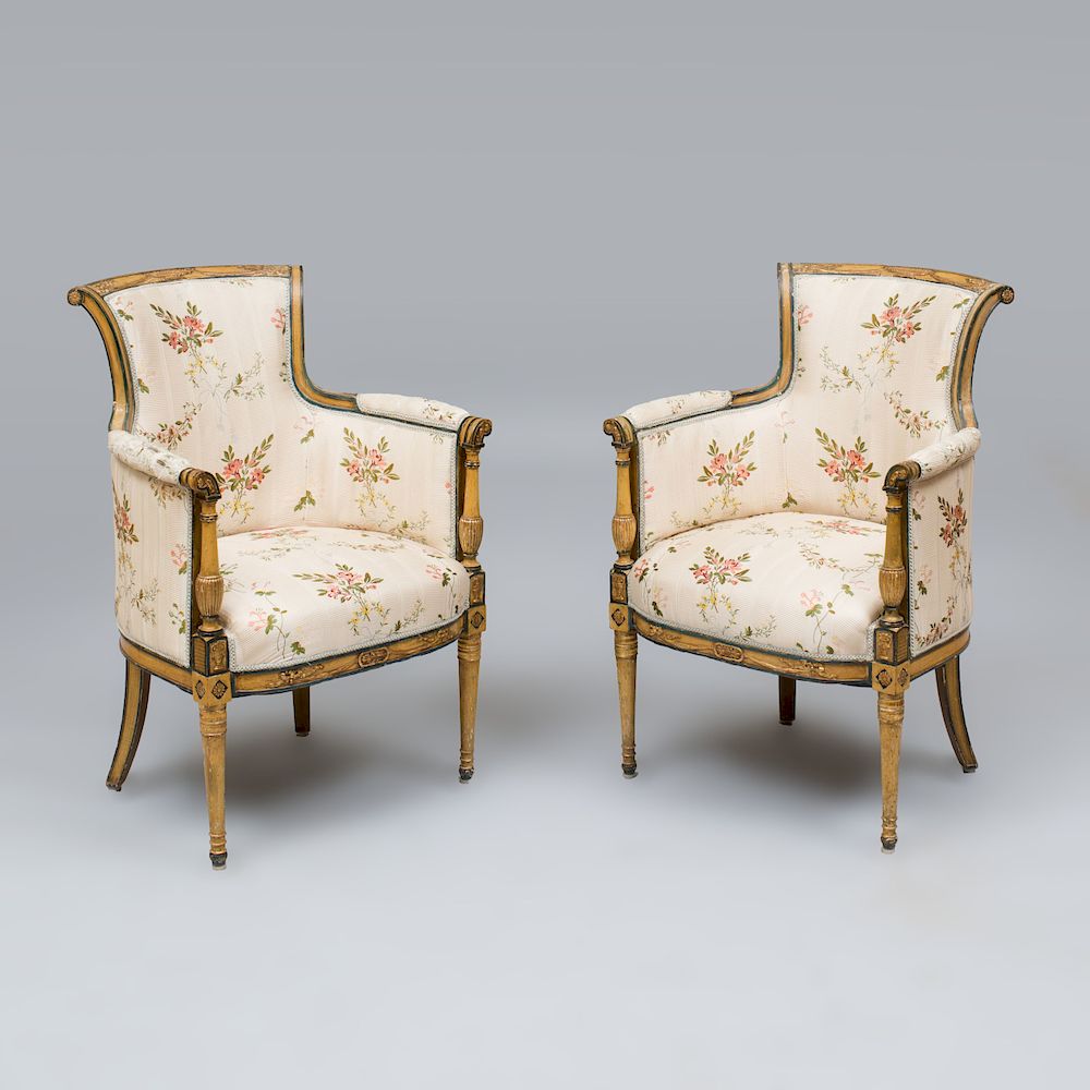 Appraisal: Pair of Directoire Style Painted and Parcel-Gilt Berg res x