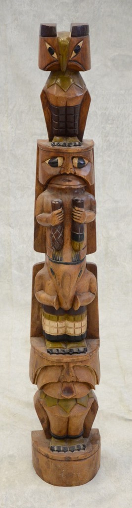 Appraisal: Northwest coast totem carved polychrome artist signed mid th C