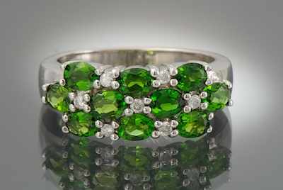 Appraisal: A Ladies' Green Garnet and Diamond Ring k white gold