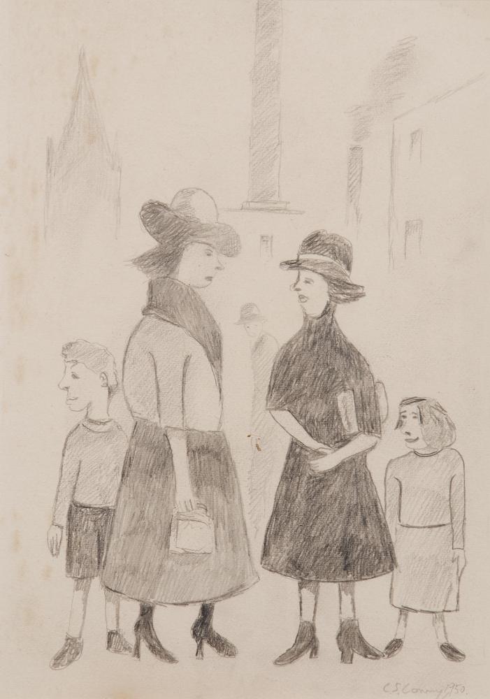 Appraisal: LAWRENCE STEPHEN LOWRY - Women and Children pencil drawing signed