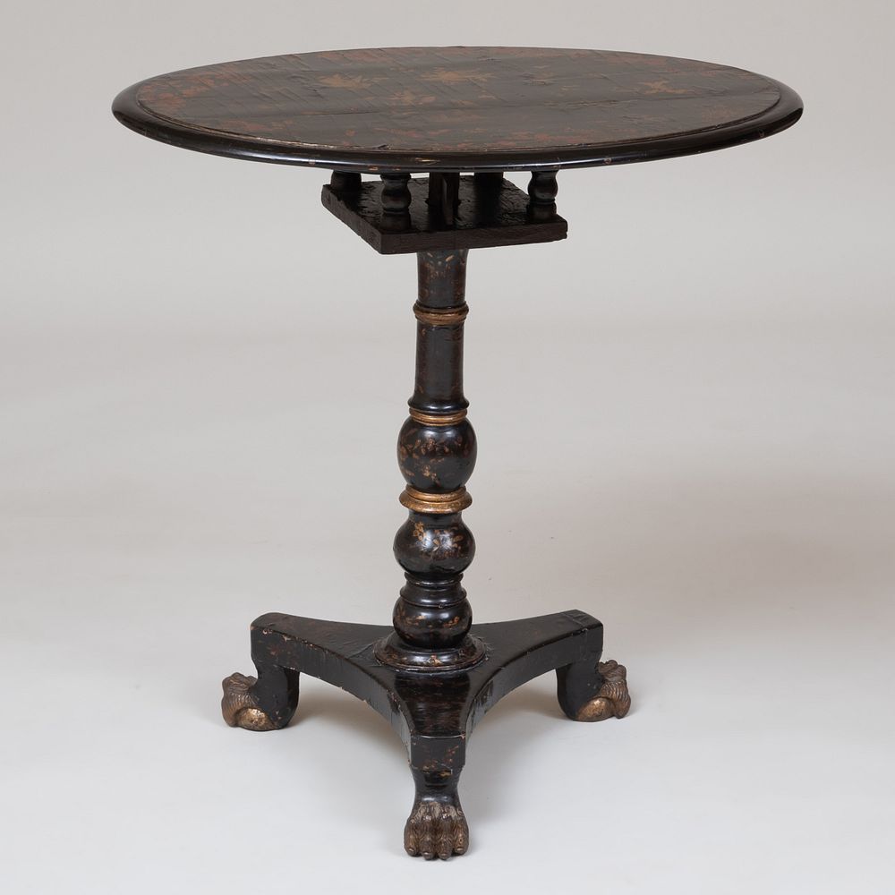 Appraisal: Victorian Black Lacquer Oval Tilt-Top Table x x in Condition