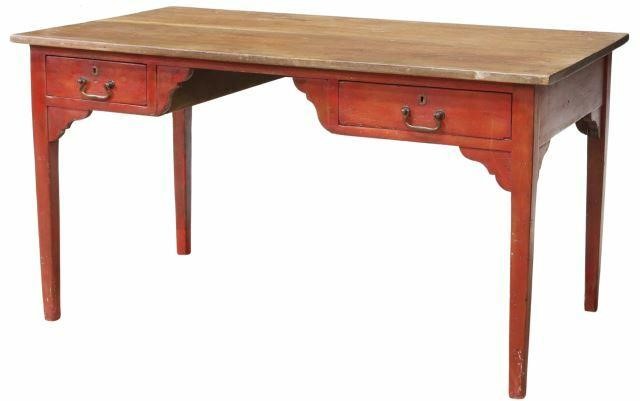 Appraisal: American red paint finish writing desk th c having scrubbed