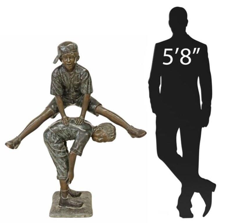 Appraisal: Patinated bronze sculpture Children Playing Leapfrog base stamped Pescara approx