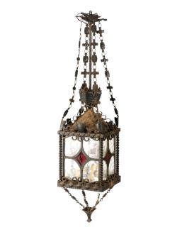 Appraisal: Substantial Baroque Style Iron Glass Lantern Spainish fourth quarter th