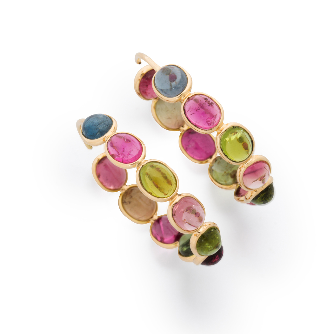 Appraisal: A PAIR OF TOURMALINE AND EIGHTEEN KARAT GOLD EARRINGS A