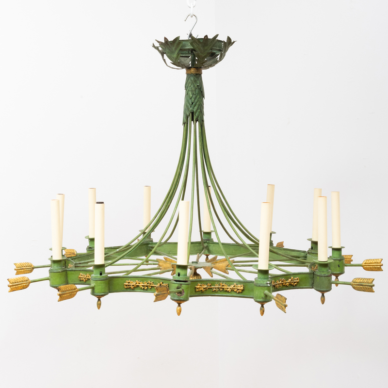 Appraisal: EMPIRE STYLE GREEN PAINTED AND PARCEL-GILT T LE AND METAL