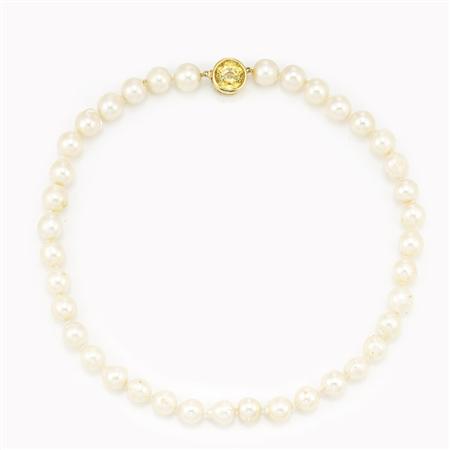 Appraisal: Semi-Baroque Cultured Pearl Necklace with Yellow Sapphire Clasp Estimate -