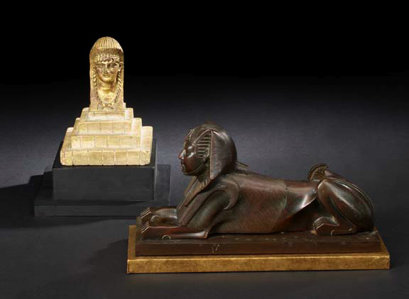 Appraisal: Good English Regency Patinated Bronze Figure of a Recumbent Pharonic