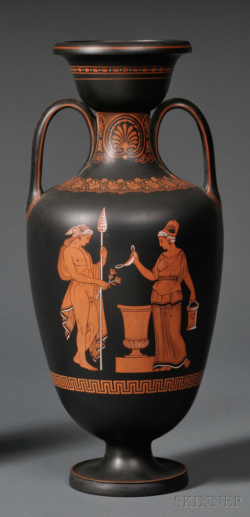 Appraisal: Wedgwood Encaustic-decorated Black Basalt Vase England early th century iron