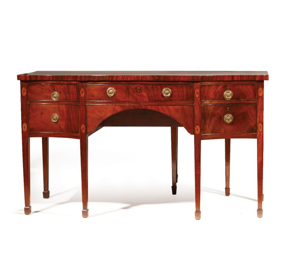 Appraisal: George III Inlaid Mahogany Sideboard c long frieze drawer cellarette