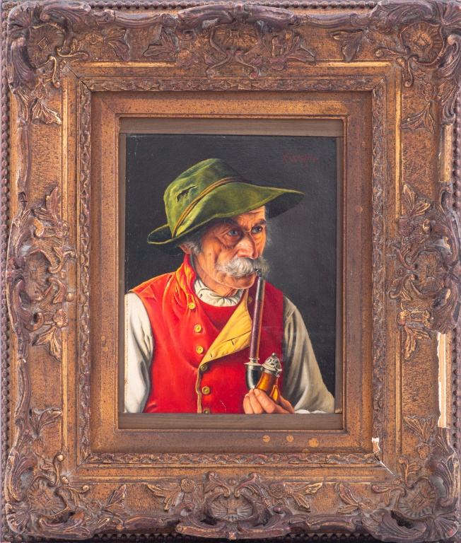 Appraisal: FRANZ XAVER WOLFLE 'MAN SMOKING PIPE' OIL ON PANEL Franz