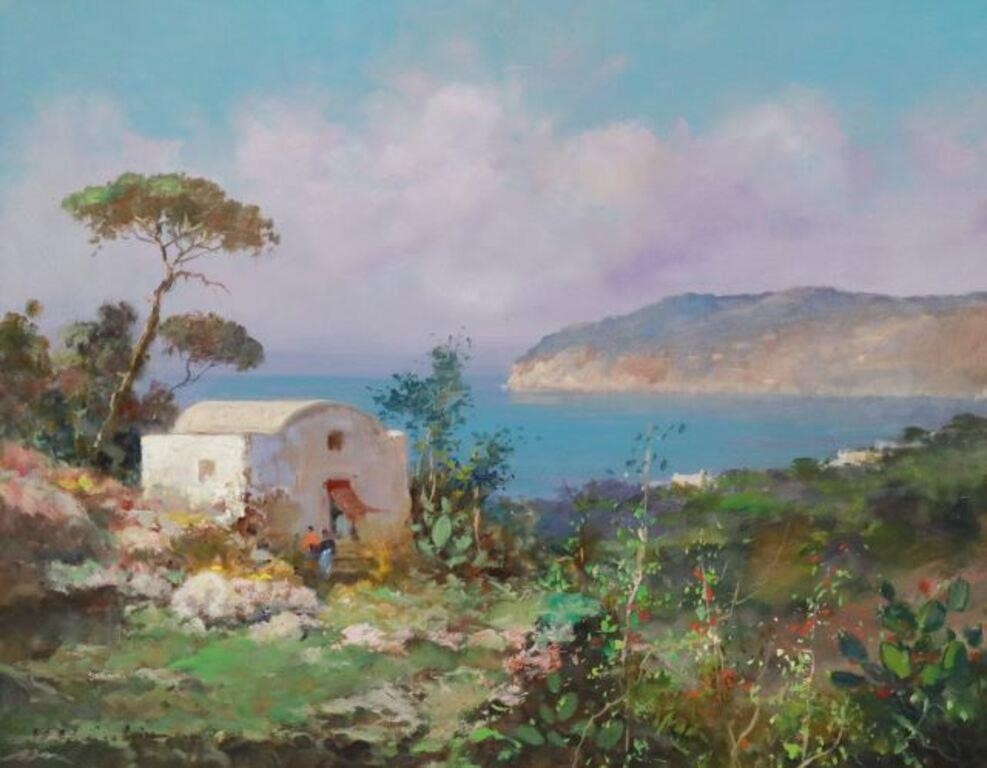 Appraisal: Framed oil on canvas painting View of the Italian Coastline