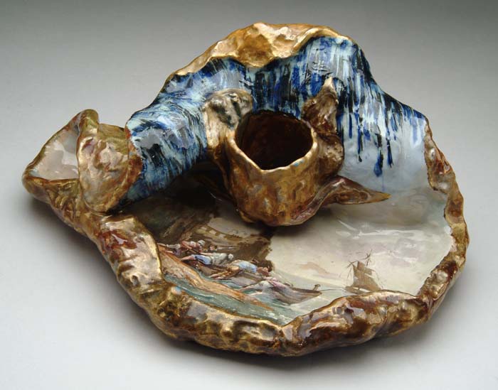 Appraisal: GALLE FAIENCE INKWELL Exceptional Gall faience inkwell has interesting freeform