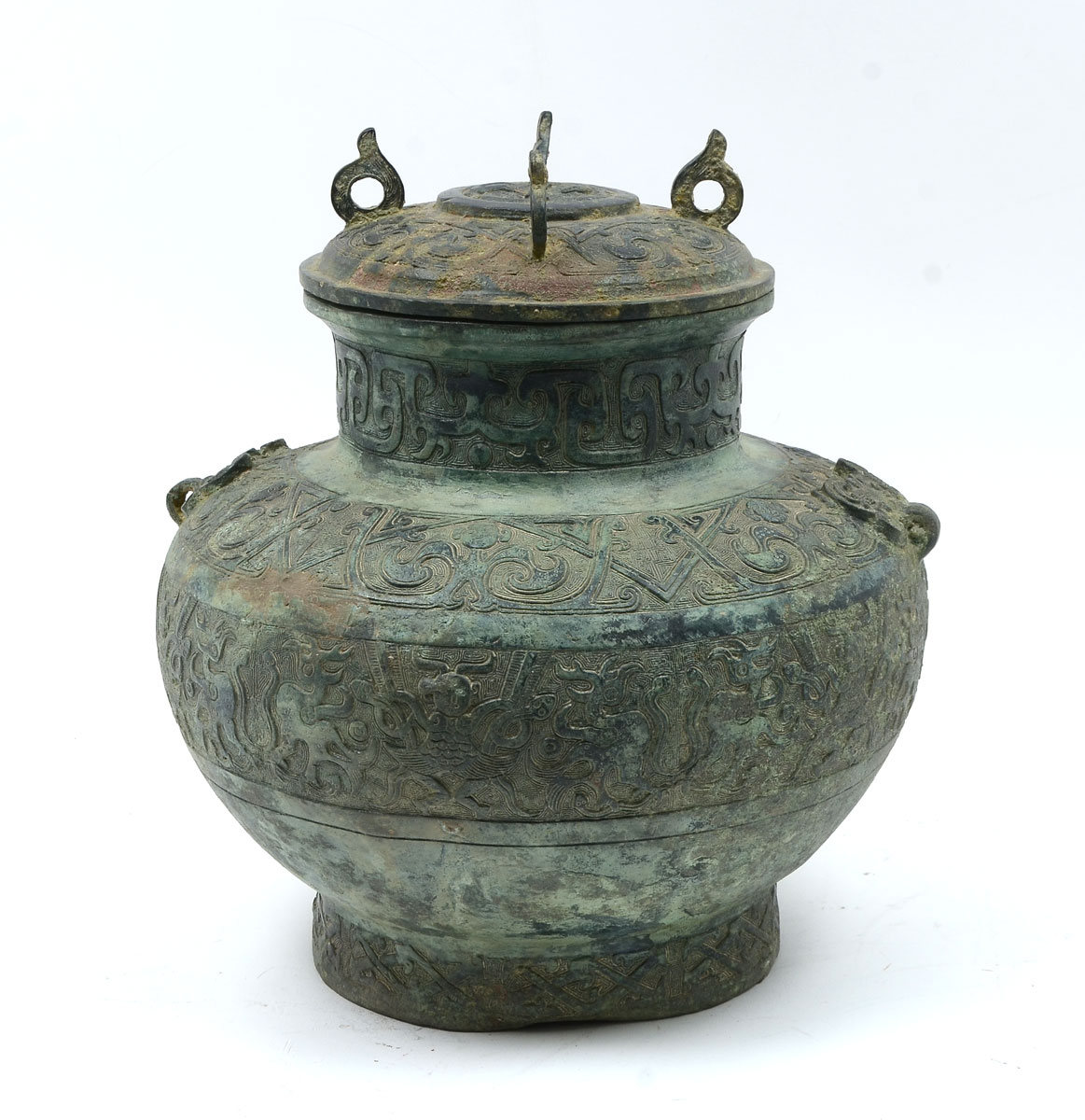 Appraisal: ARCHAIC STYLE CHINESE BRONZE LIDDED JAR Cast bronze archaic style