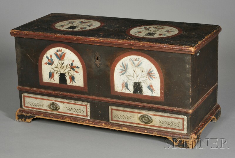 Appraisal: Paint-decorated Dower Chest Pennsylvania late th century the top and