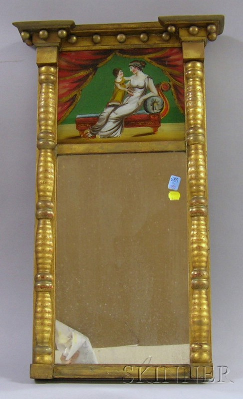 Appraisal: Federal Giltwood Tabernacle Mirror with Reverse-painted Glass Tablet Depicting Mother