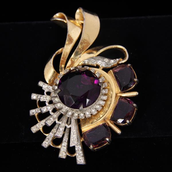 Appraisal: Reinad Large Floral Spray Brooch Pin with Amethyst crystal jewels