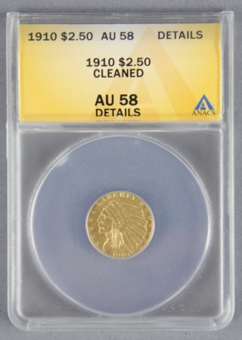 Appraisal: Indian Gold CoinCertified and graded AU details cleaned by ANACS