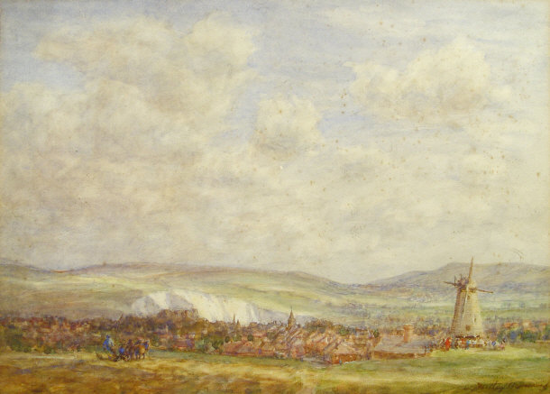 Appraisal: Watercolour of a Sussex landscape reputedly Lewes indistinctly signed cm