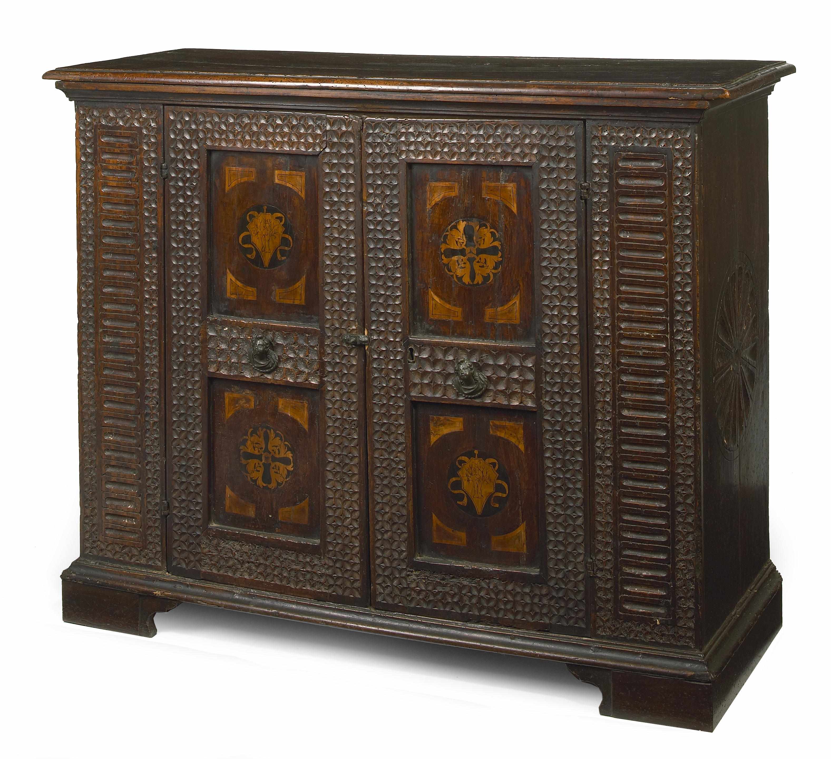 Appraisal: An Italian Baroque inlaid walnut credenza incorporating antique and later