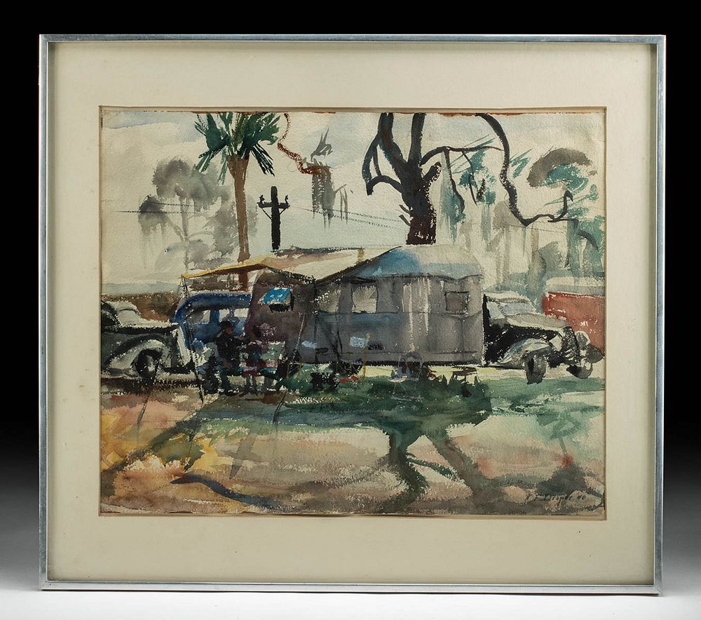 Appraisal: Framed William Draper Watercolor - Campsite William Franklin Draper American