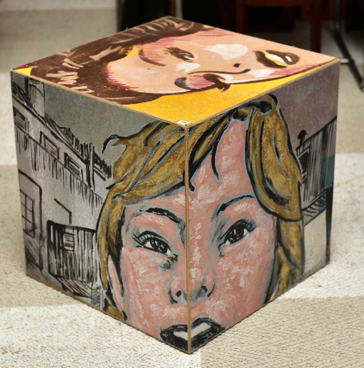 Appraisal: A HAND PAINTED DAVID BROMLEY BOX DEPICTING FACES signed Bromley