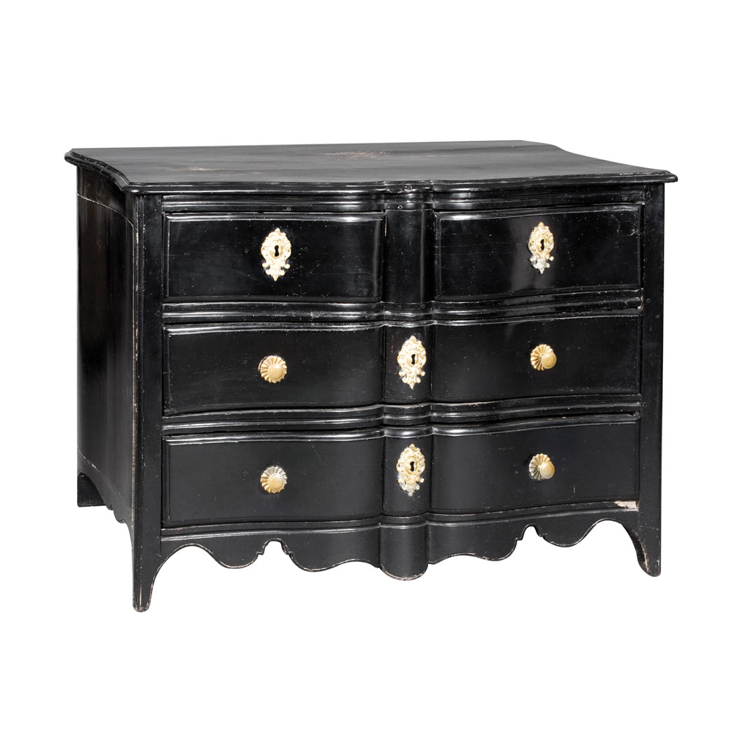 Appraisal: Louis XV Ebonized Commode The molded top of serpentine outline