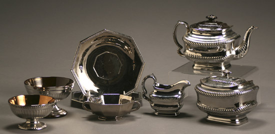 Appraisal: European Silver Lustre Assembled Seven-Piece Tea Service First Half th