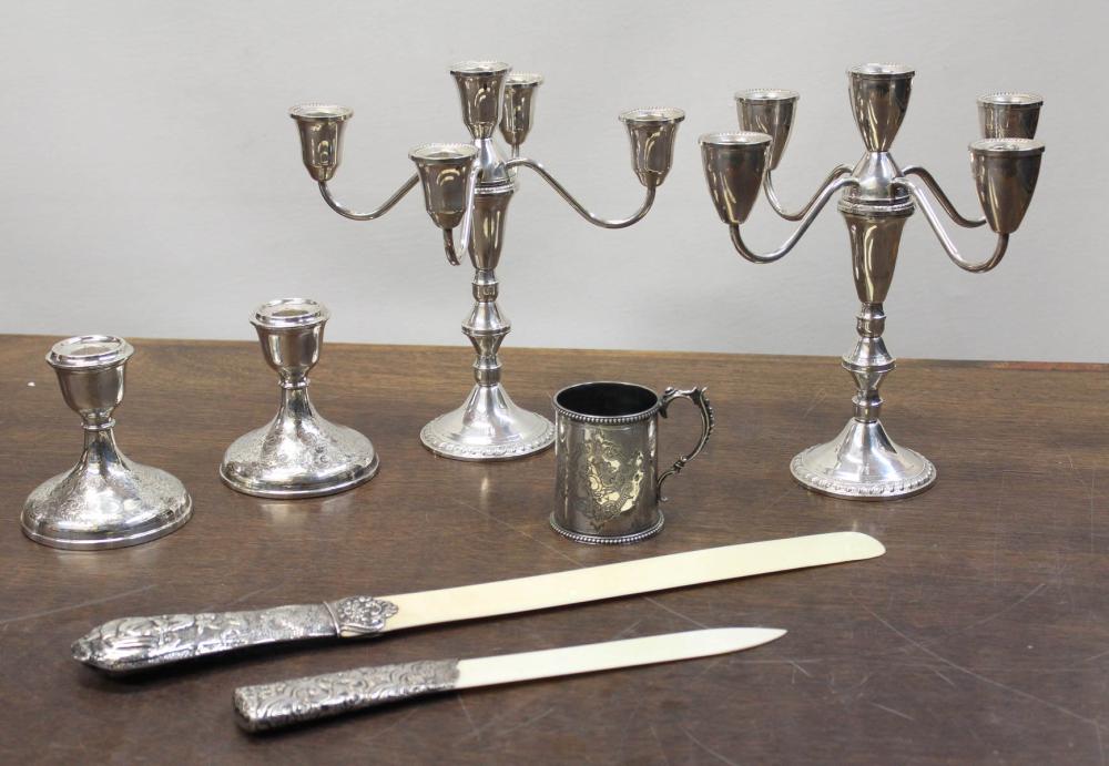 Appraisal: SEVEN STERLING SILVER ITEMS including a pair of -light candelabra