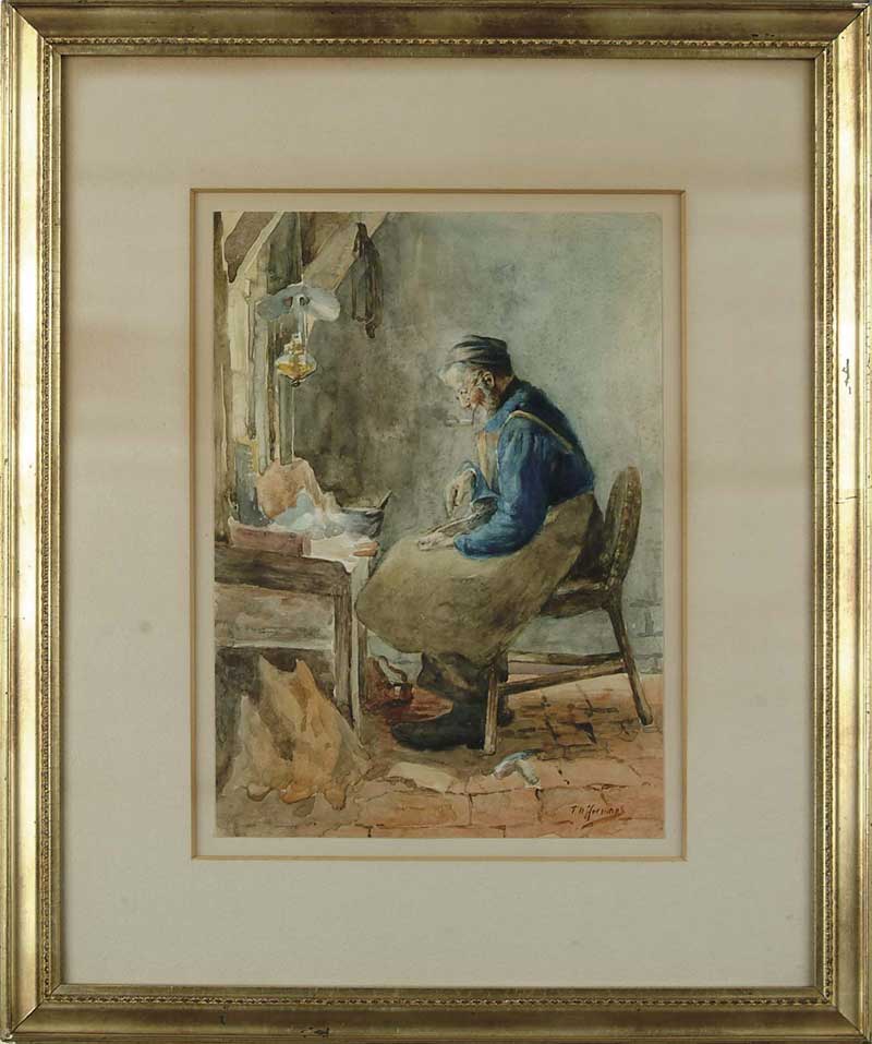 Appraisal: T H HERMANS Early th Century THE COBBLER Fine watercolor