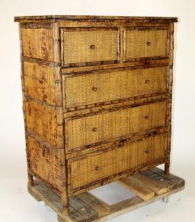 Appraisal: over bamboo rattan chest of drawers over bamboo rattan chest