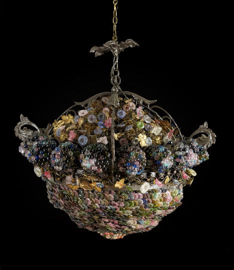 Appraisal: Large French Colored Glass Scale- and Bead-Encrusted Chandelier first quarter