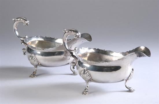 Appraisal: PAIR GEORGE III SAUCE BOATS TS London Plain body with