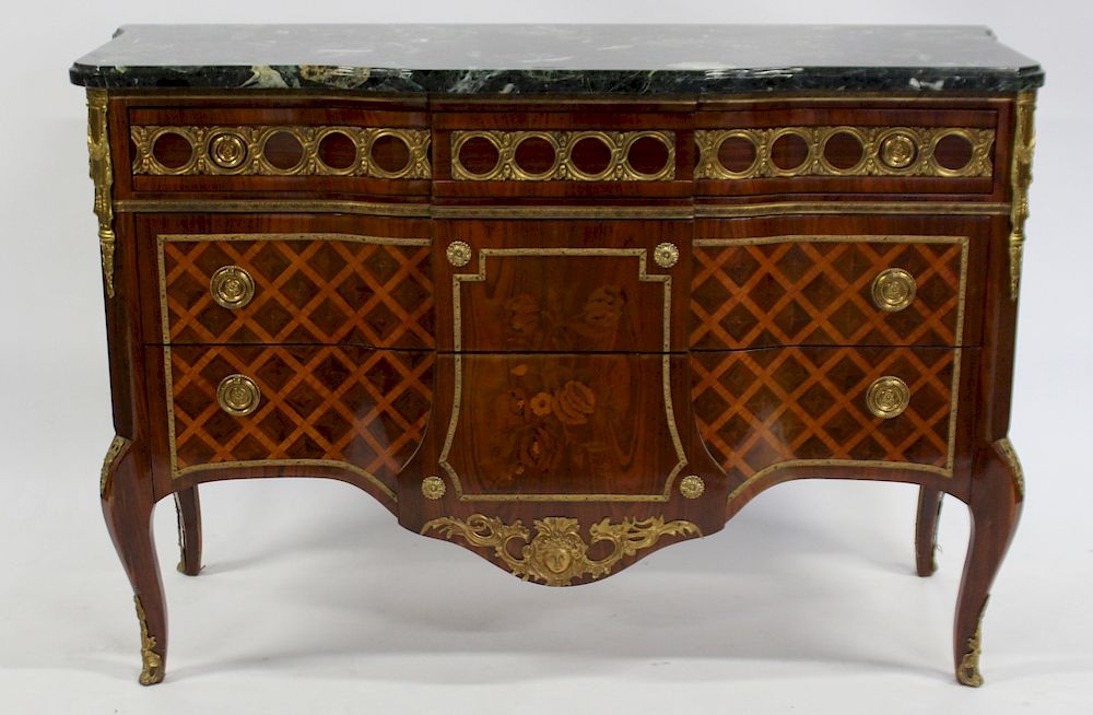 Appraisal: Fine Custom Quality Inlaid Bronze Mounted and Marbletop Comode Probably