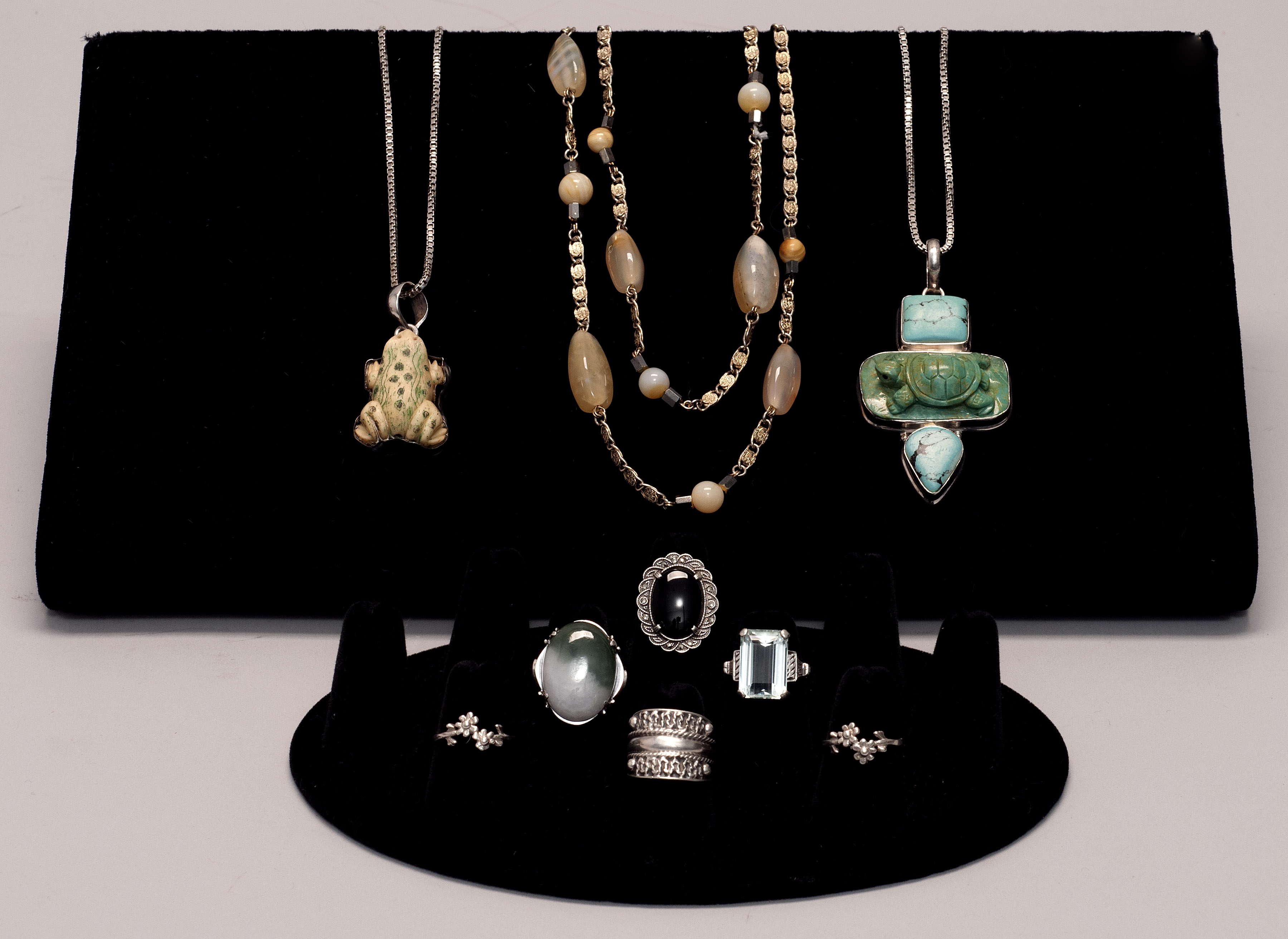 Appraisal: TEN PIECES OF STERLING SILVER JEWELRY AND A COSTUME NECKLACE