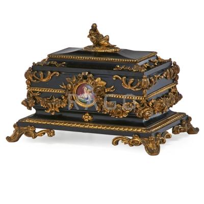 Appraisal: CONTINENTAL JEWELRY CASKET Ormolu mounted with hand-painted central medallion th