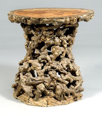 Appraisal: Rustic center table end-grain cedar top with root and burlwood