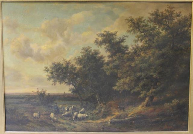 Appraisal: VAN LEEMPUTTEN C Large Oil on Canvas ofSheepherder in a