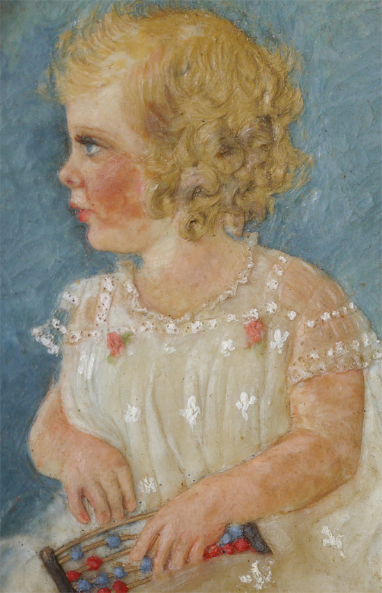 Appraisal: DETAILED MINIATURE CARVED WAX PORTRAIT OF A CHILD Signed R