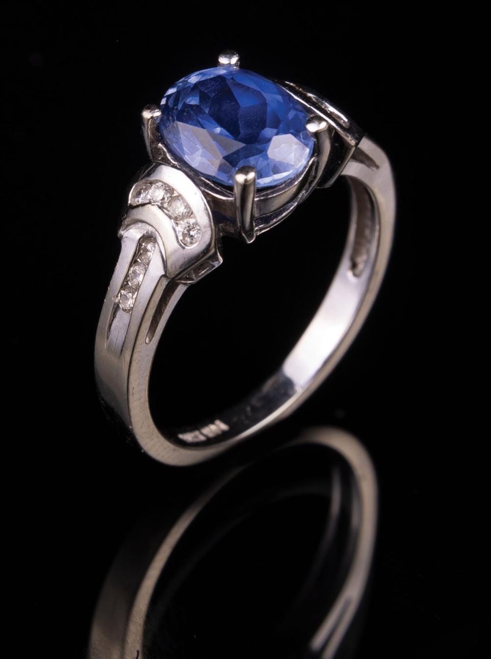 Appraisal: kt White Gold Sapphire and Diamond Ring center stone approx